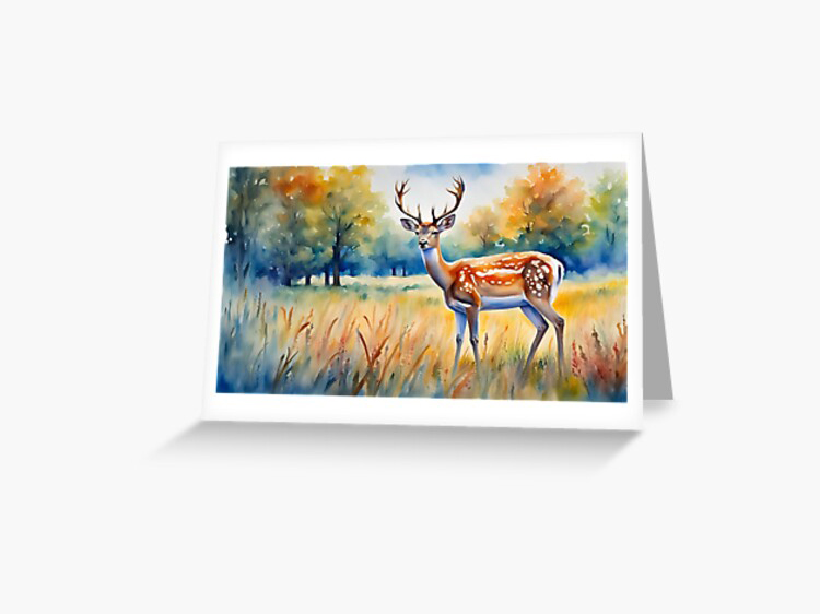 Fallow Deer in Woodland Glade greetings card